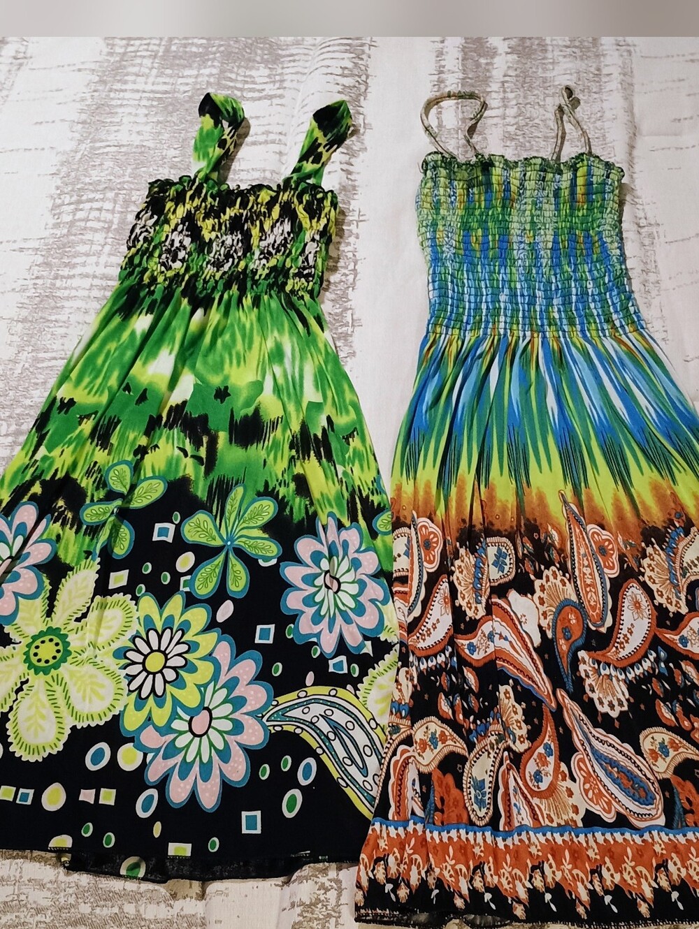 Pair of Vibrant Boho Summer Midi Dresses - Green & Multicolor - Picture 2 of 2